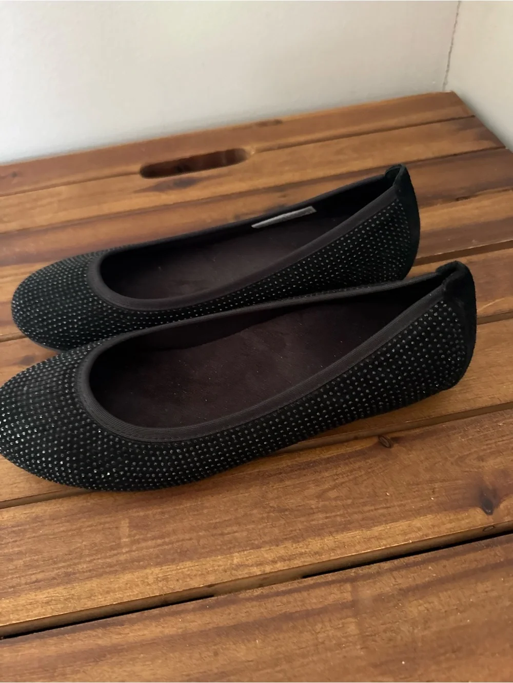VIONIC STUDDED SHINY RHINESTONE BALLET FLATS SHOES BLACK SZ 8 ORTHAHEEL